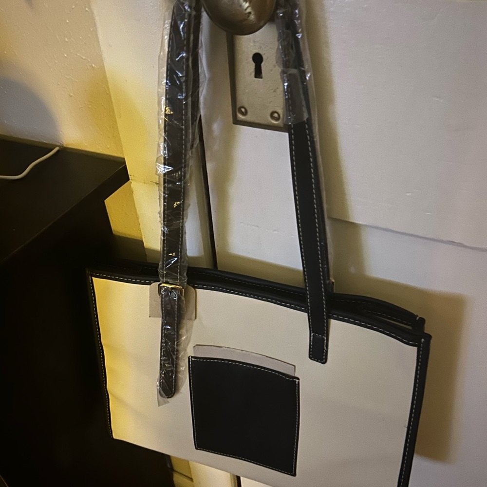 Black and Cream Structured Shoulder Bag